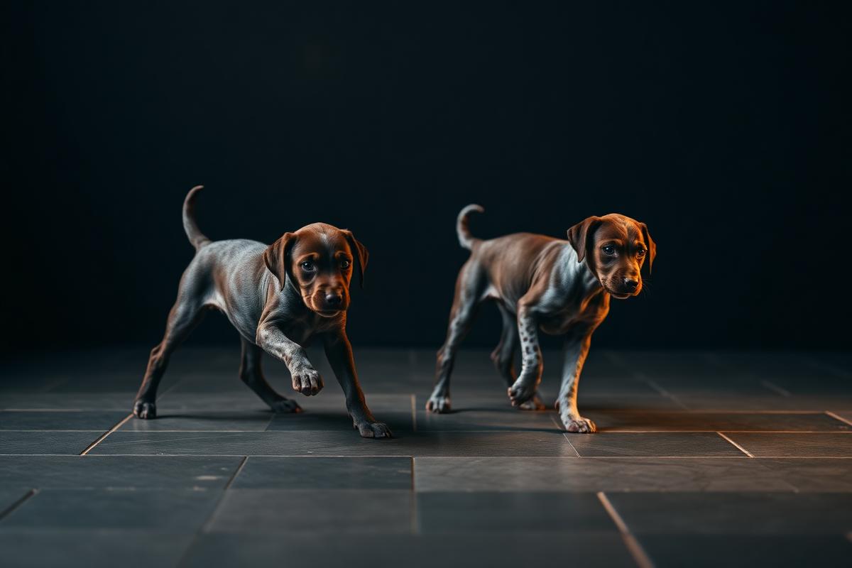 Cachorros de Braco Alemán jugando en un criadero profesional